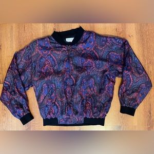 Vintage‎ Bomber Jacket 100% Silk Floral Naked Silk Zip Up Women's Medium